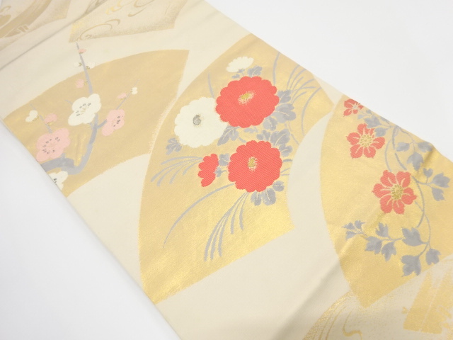 地紙に菊・枝梅・鉄線模様織り出し　名古屋帯